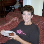 Cousin Martha eating one of Kelly's famous brownies!