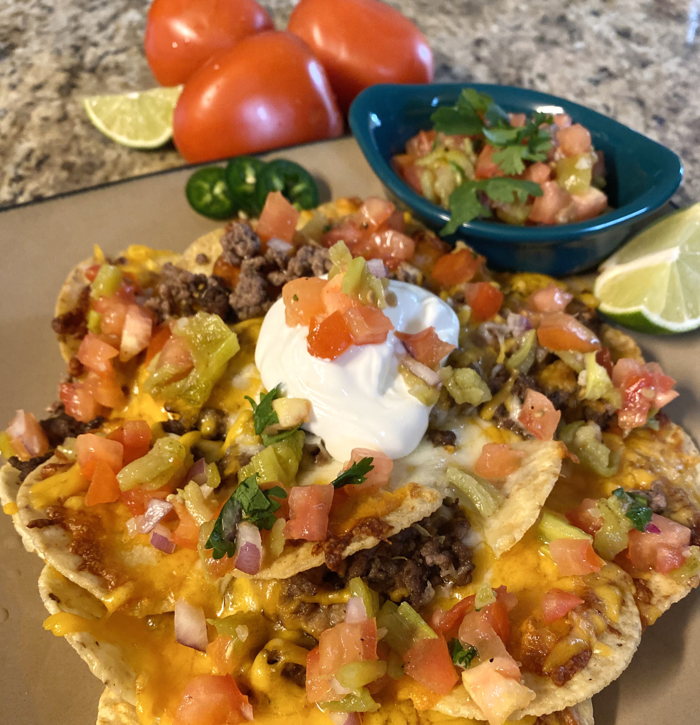 plate of nachos withgreen chile beef copy