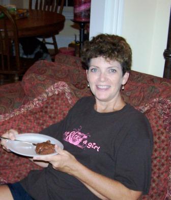 Cousin Martha eating one of Kelly's famous brownies!