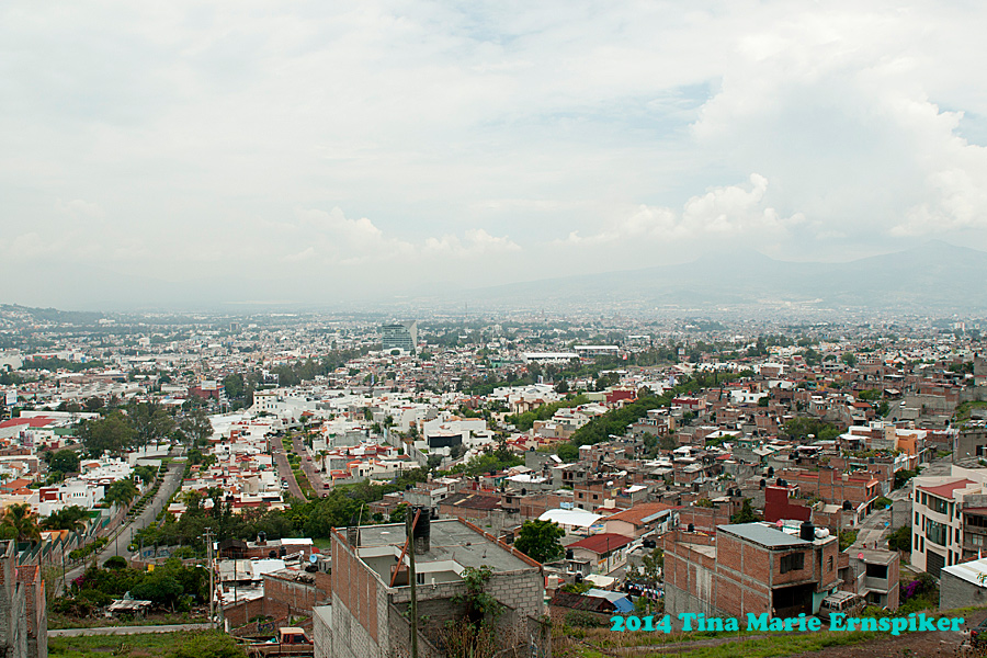 View of Morelia - the city sits in a valley in the mountains.
