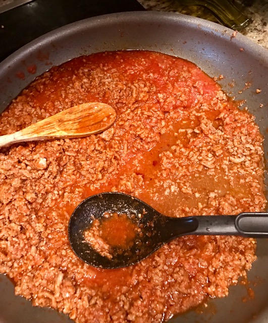 Beef with Ragu sauce for dinner lasagna