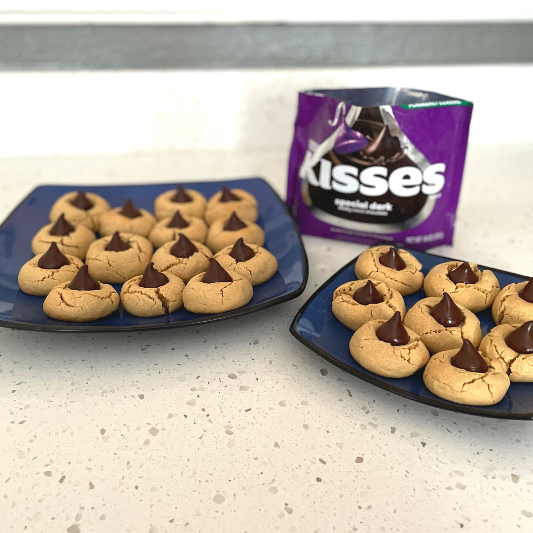 chocolate kisses thumbprint cookies on a plate3