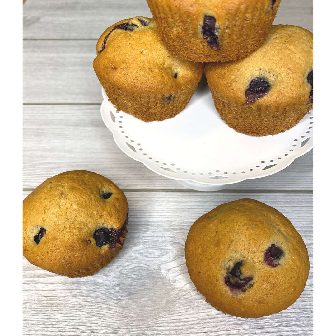 closeup of blueberry banana muffins