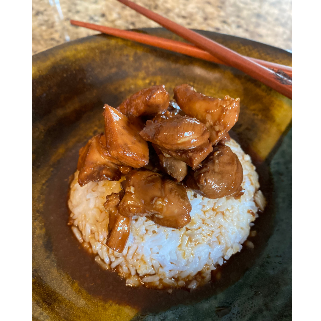 bowl of teriyaki chicken and steamed rice 