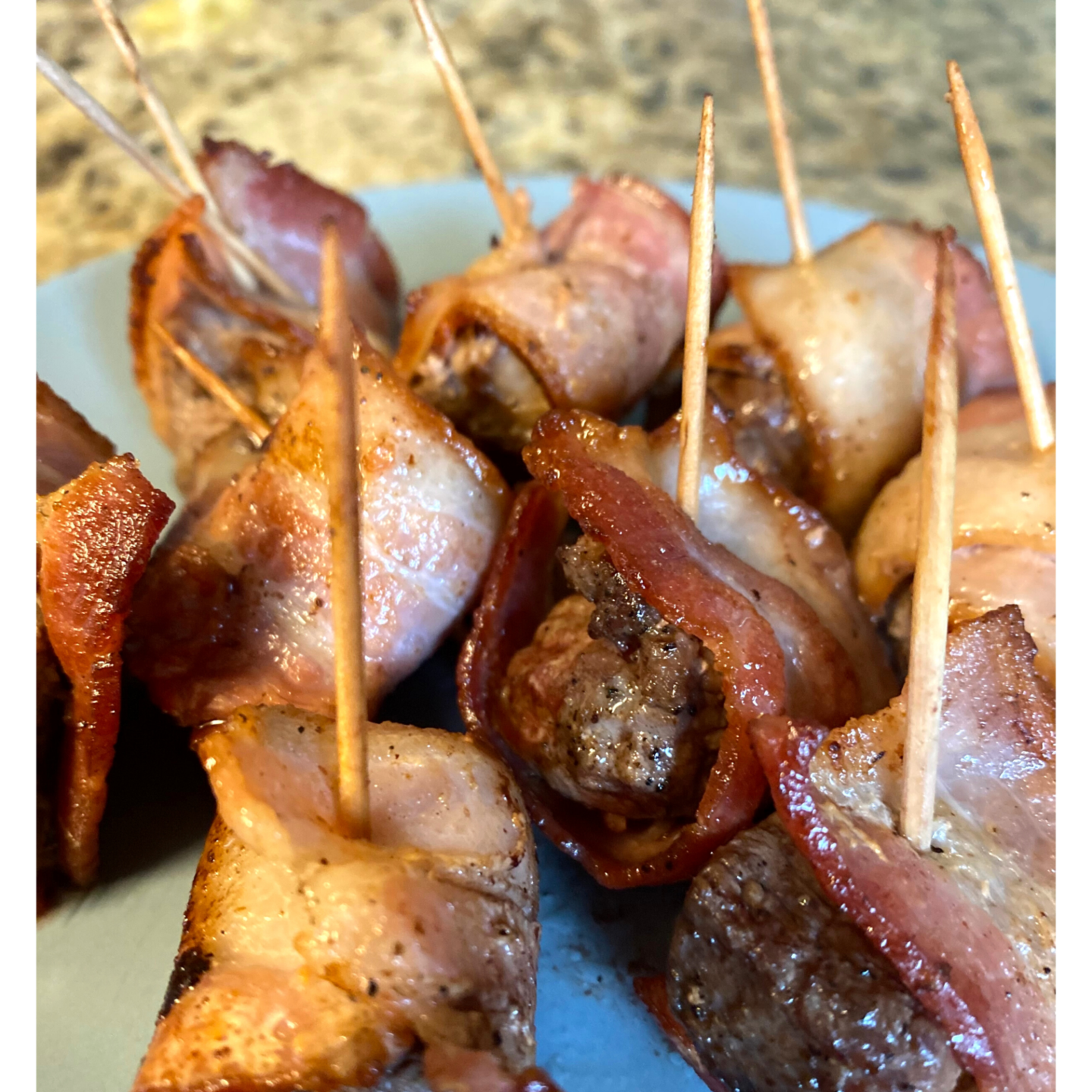 bacon wrapped steak bites close up