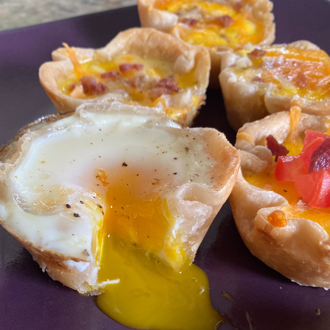 closeup of over easy egg omelette cups
