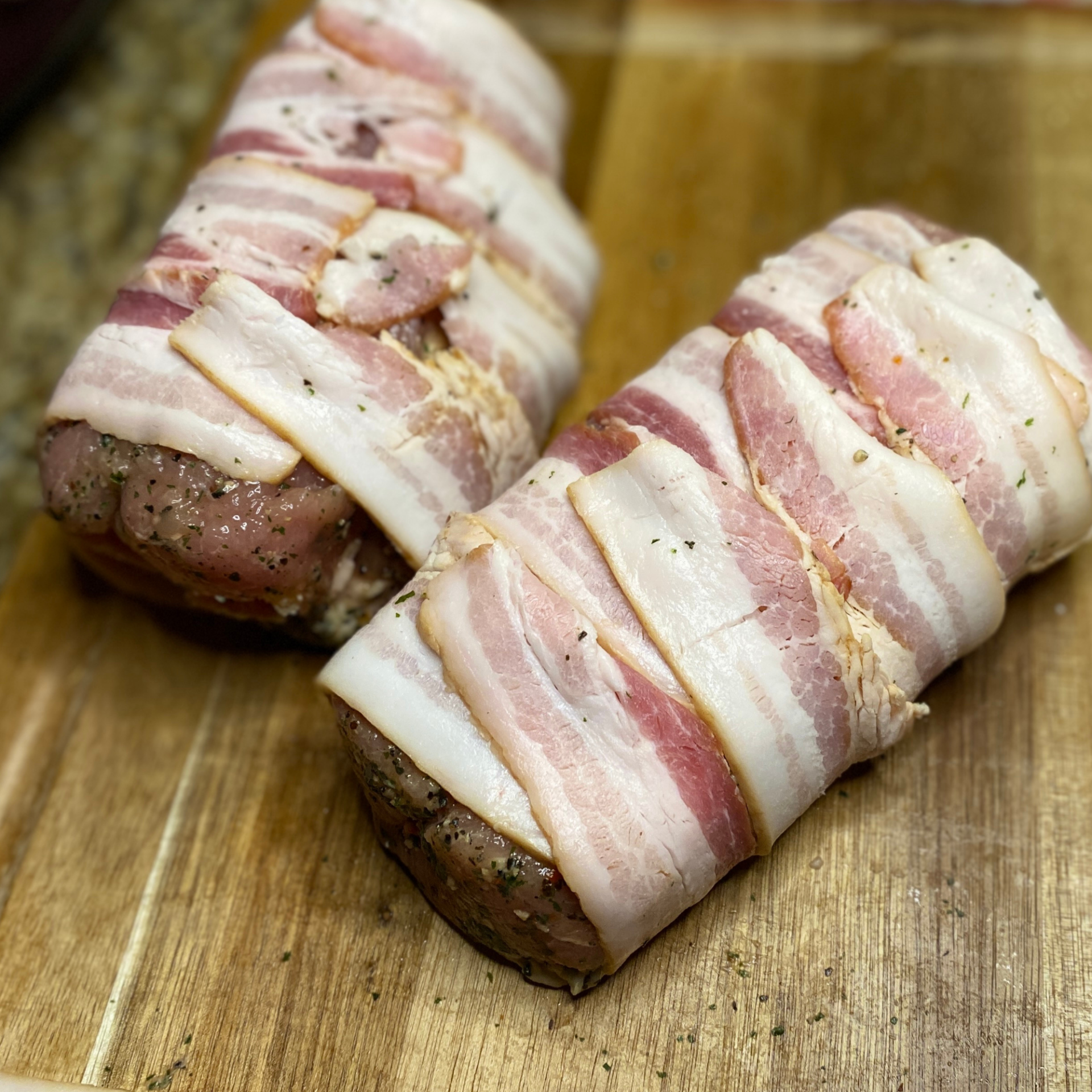 2 bacon wrapped pork tenderloins uncooked
