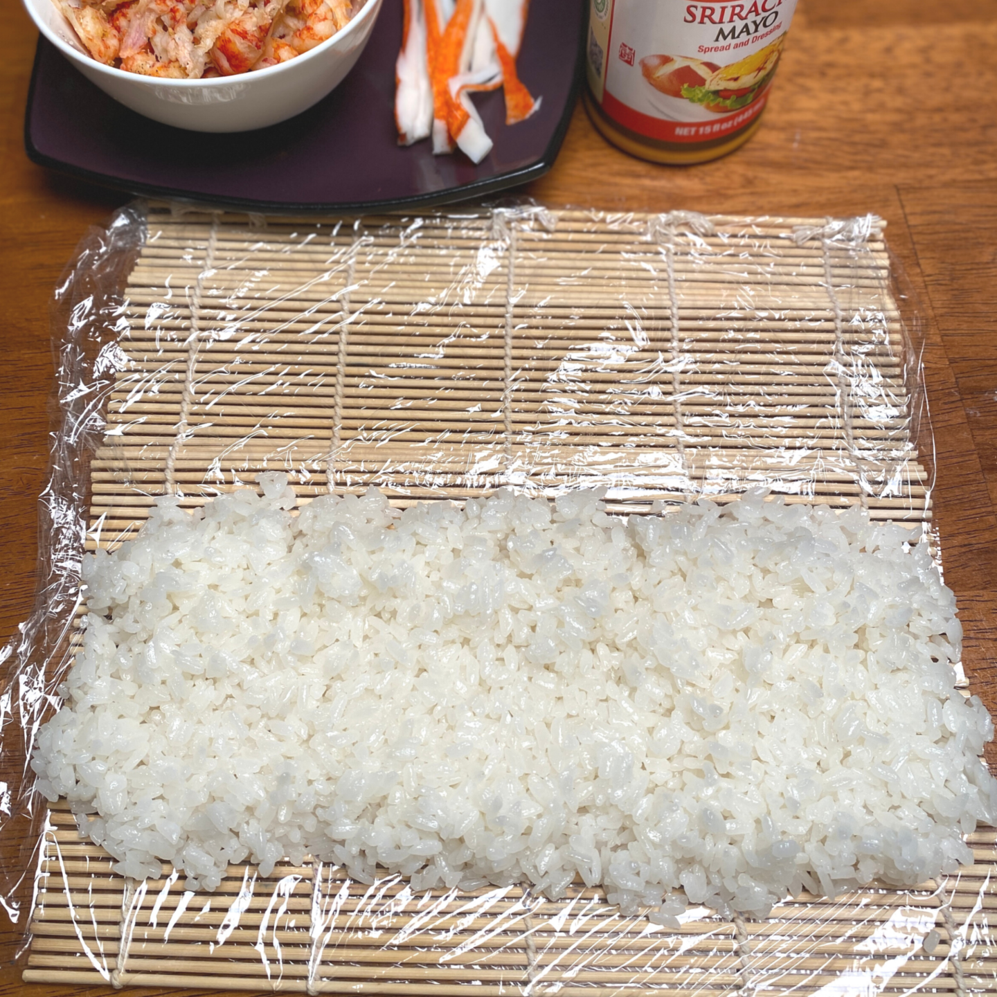 sushi rice on mat