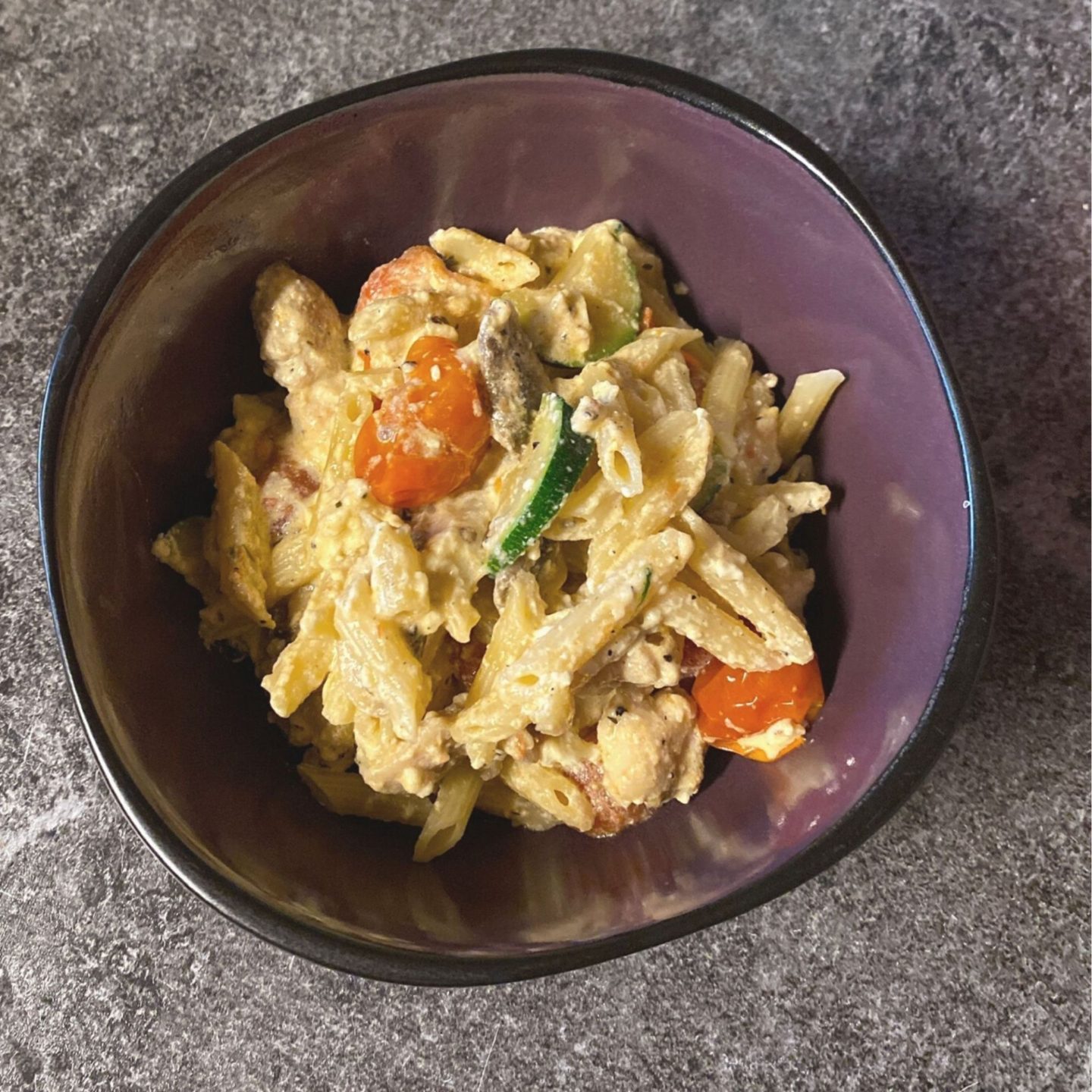 bowl of Chicken Vegetable feta pasta