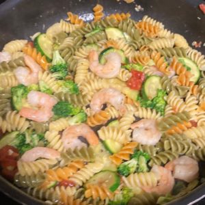 sautéed shrimp and veggie pasta