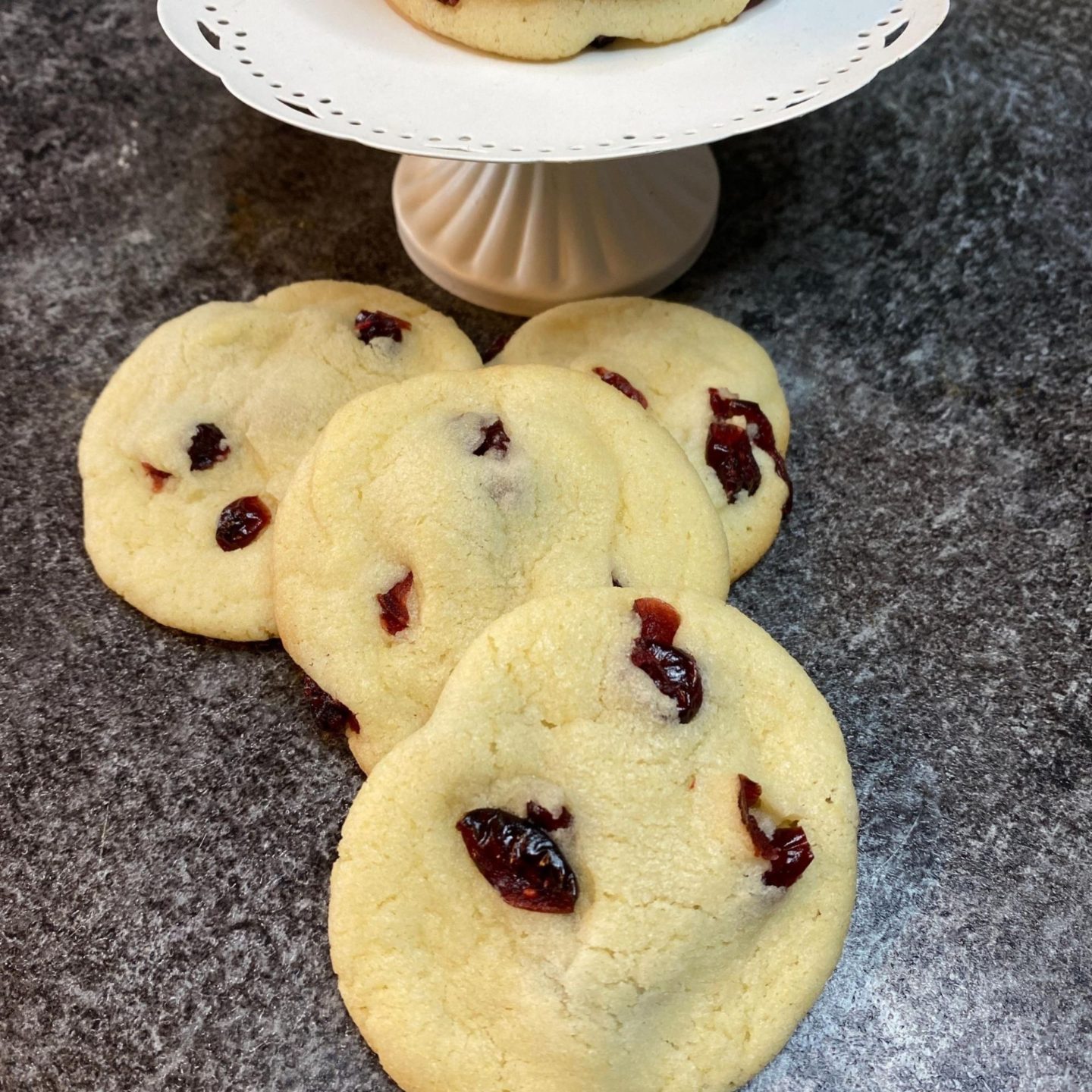 cranberry sugar cookies on a counter