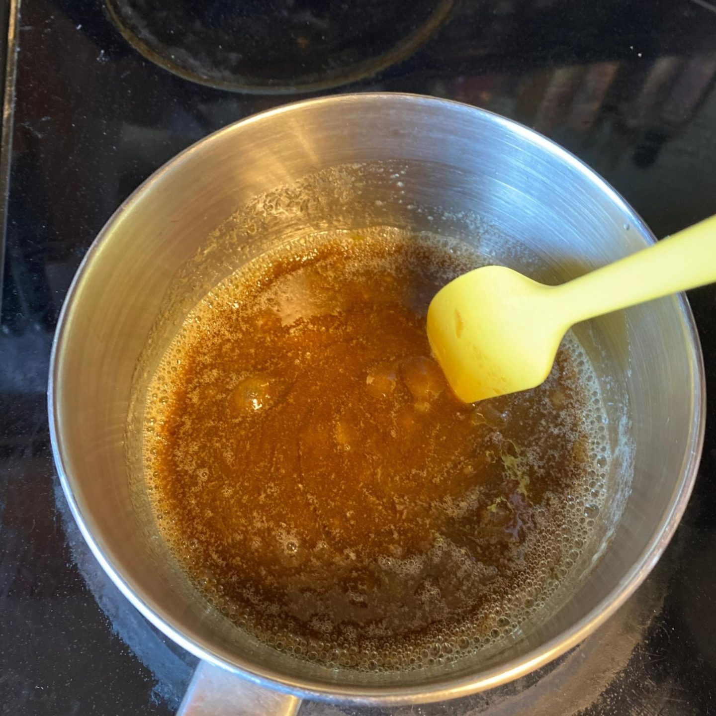 brown sugar syrup in saucepan
