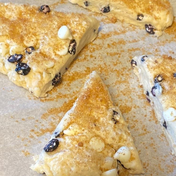 closeup of scones on baking sheet