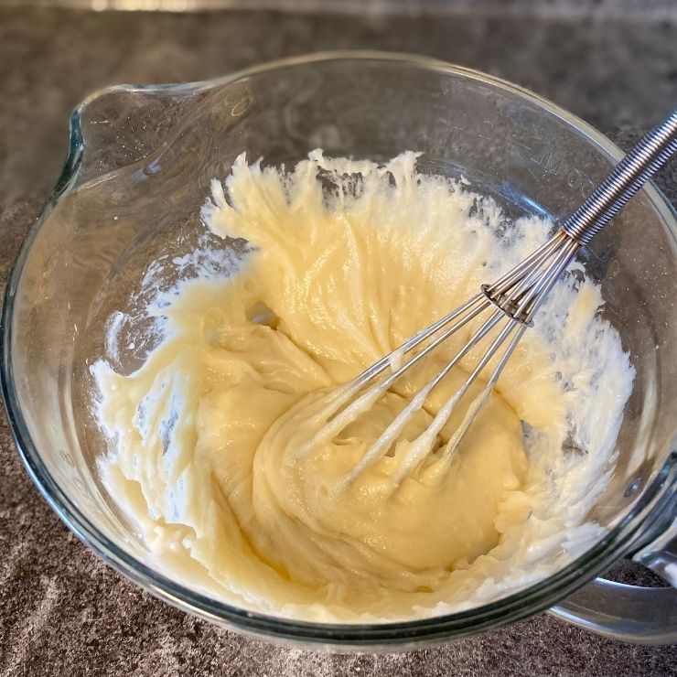 coffee cake batter in mixing bowl