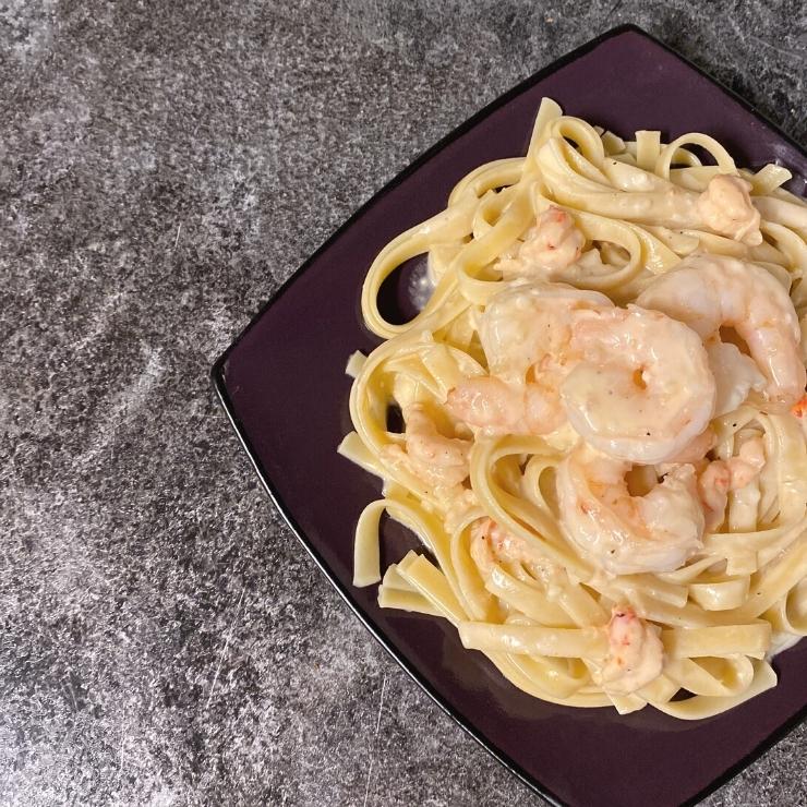 plate of shrimp and crawfish creamy pasta
