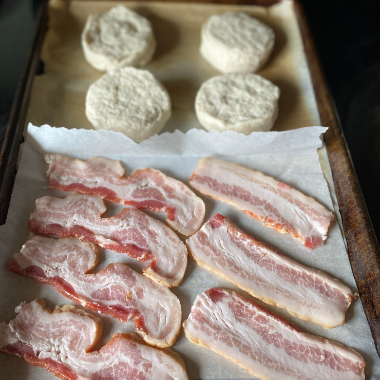 bacon and biscuit dough on sheet pan