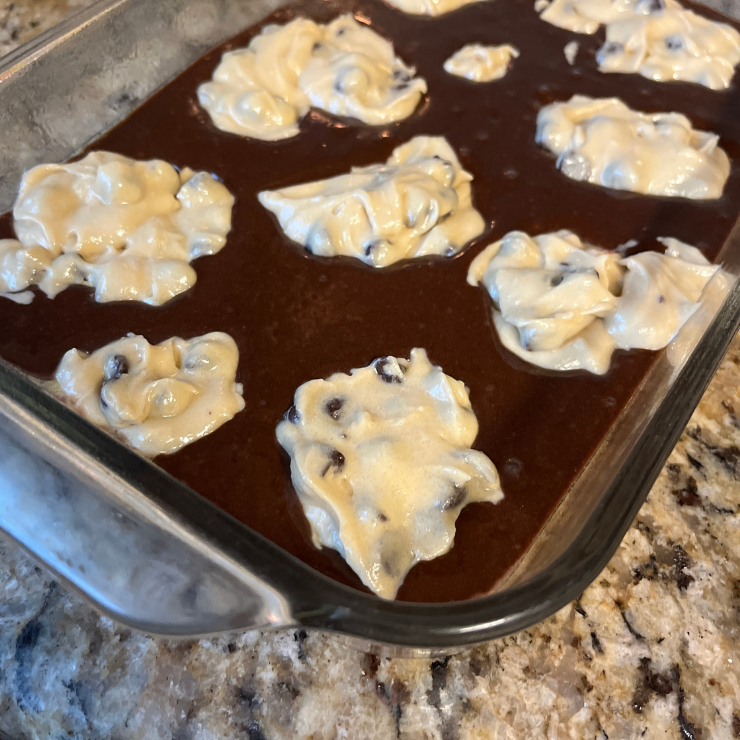 chocolate chip cookie brownie batter in pan