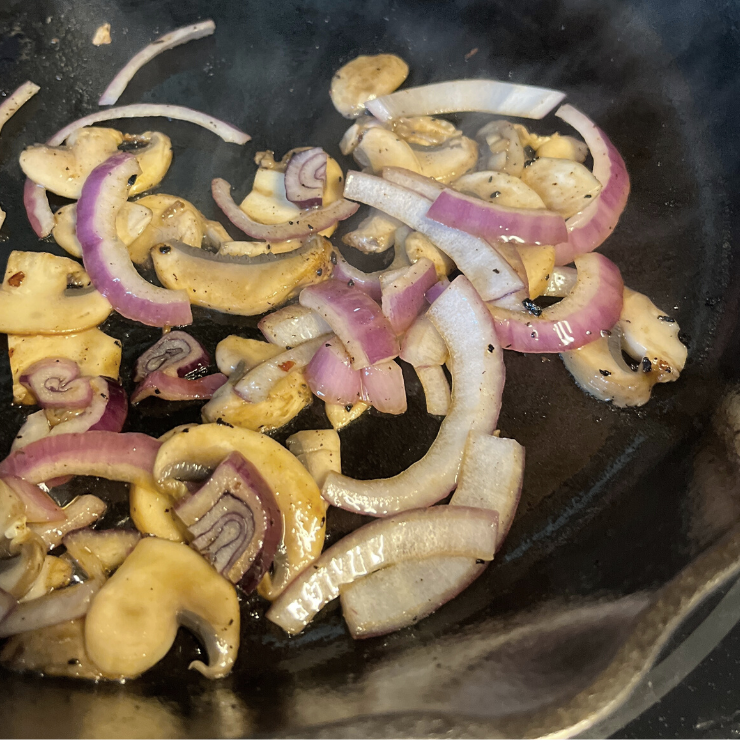 sauteing onions and mushrooms