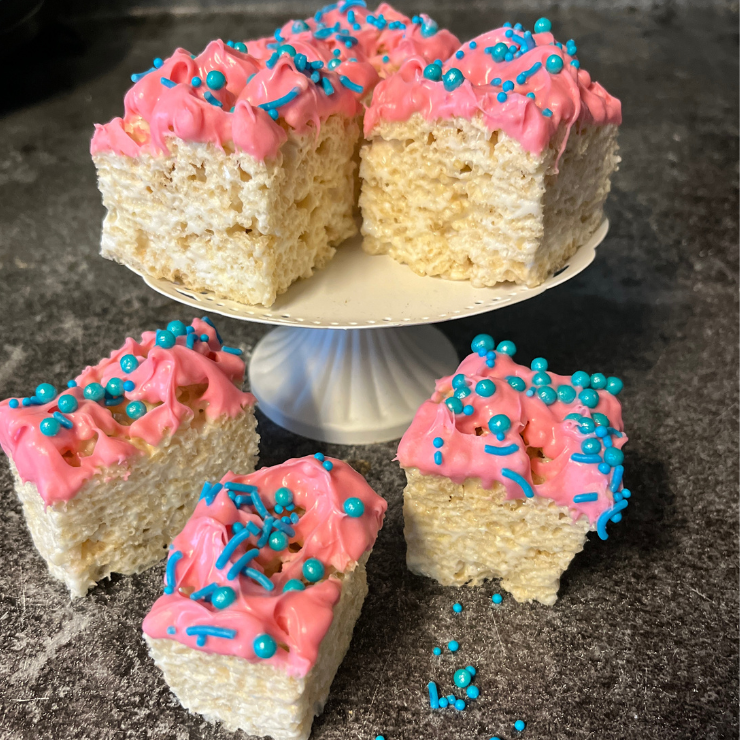 Pink chocolate dipped rice krispies treats