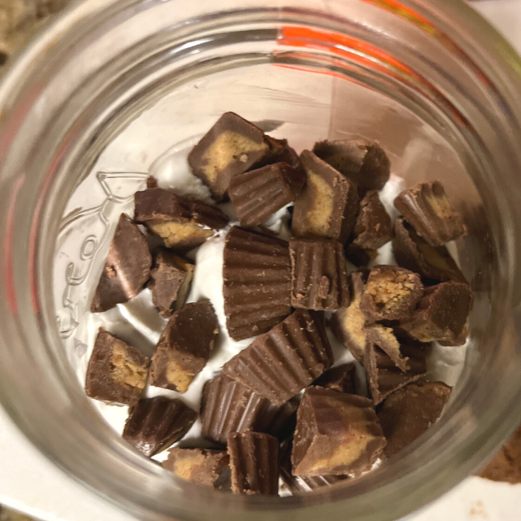 reeses inside mason jar from top view